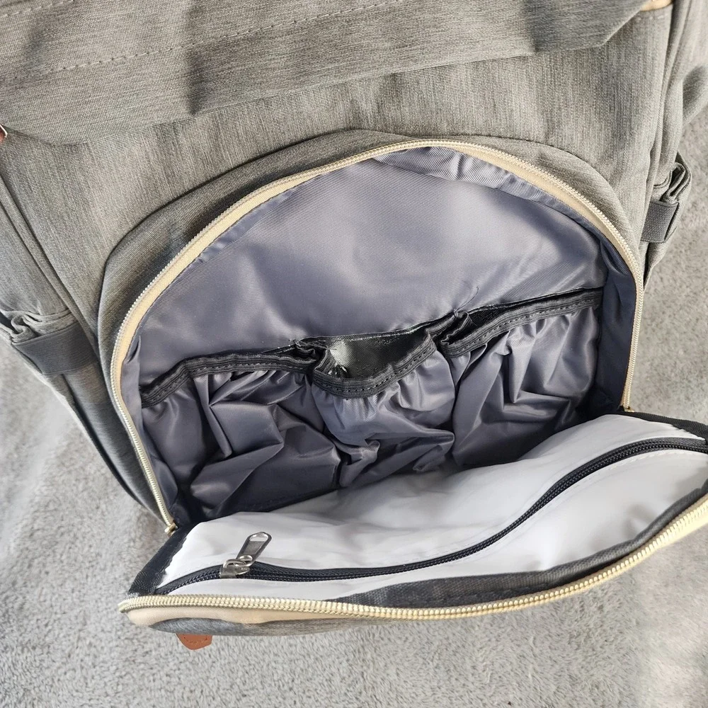 Cherrysea Diaper Bag Backpack Gray USB Charging Port Insulated Pockets Quilted